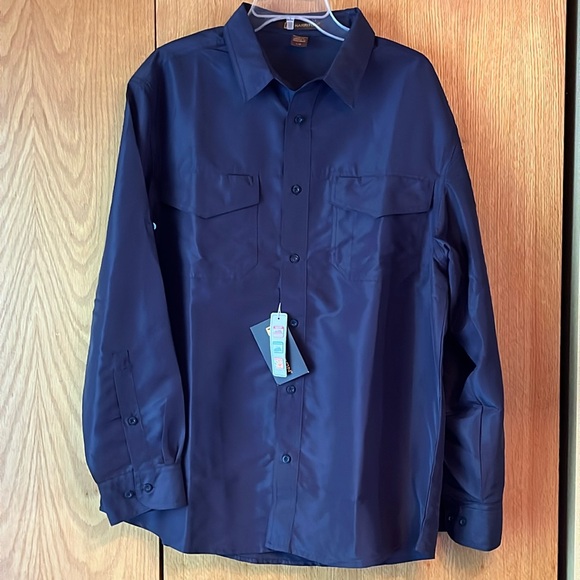 New w/ tags Harriton L navy woven vented long sleeve button down cuffable shirt - Picture 1 of 13